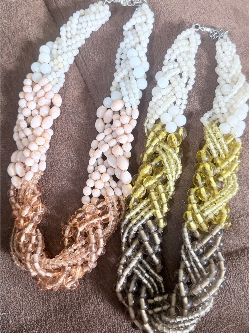 The Limited Twisted Multi-Strand Beaded Necklace in White, Blush, Gold, Gray